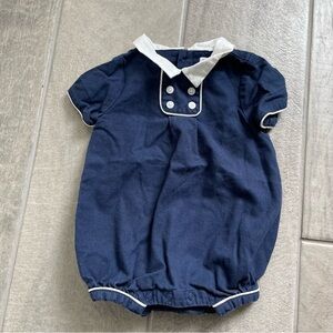 Janie and Jack Navy Sailor Bubble Romper Nautical Jumper Size 3-6 Months